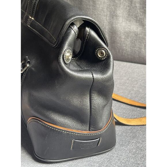Vintage COACH Hampton 9268 Black Leather Tan Trim Carryall Satchel Y2k - Picture 7 of 16